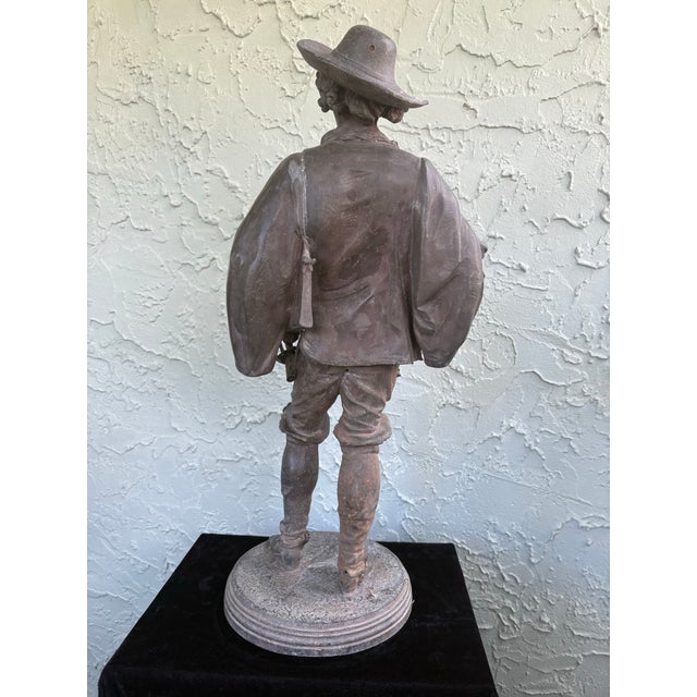 Auguste Moreau Antique French Spelter Musketeer Sculpture Attributed to Auguste Moreau, C. 1890–1910 as Is For Sale - Image 4 of 12