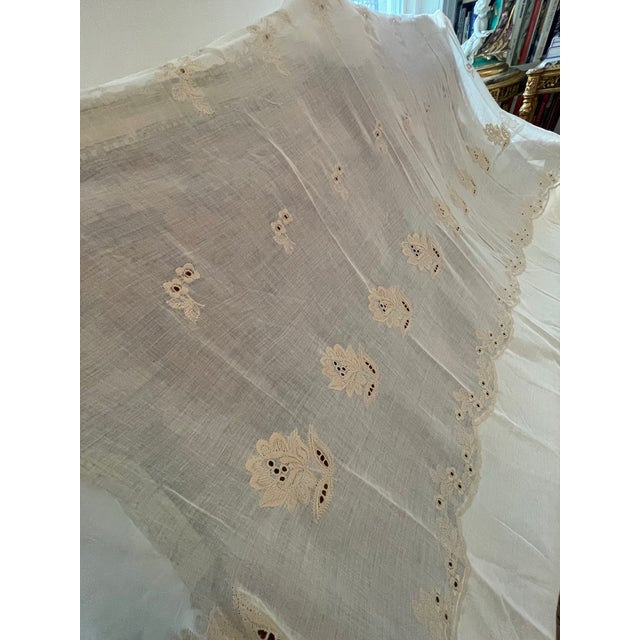 Pair of Vintage Embroidered Sheer Curtains – 76" X 90" Each – Floral Cutwork, Ivory Lace Panels For Sale - Image 11 of 12