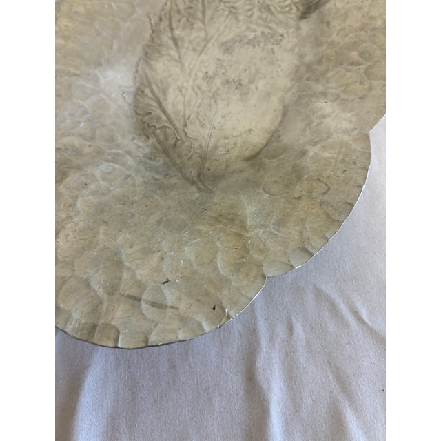 Silver Vintage Continental Silver Co. Hand Wrought Aluminum Tray, Chrysanthemum Motif For Sale - Image 8 of 11