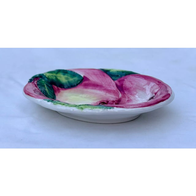 Farmhouse Late 20th Century Majolica Italian Ceramic Trompe-L’oiel Peaches Catchall Dish For Sale - Image 3 of 7