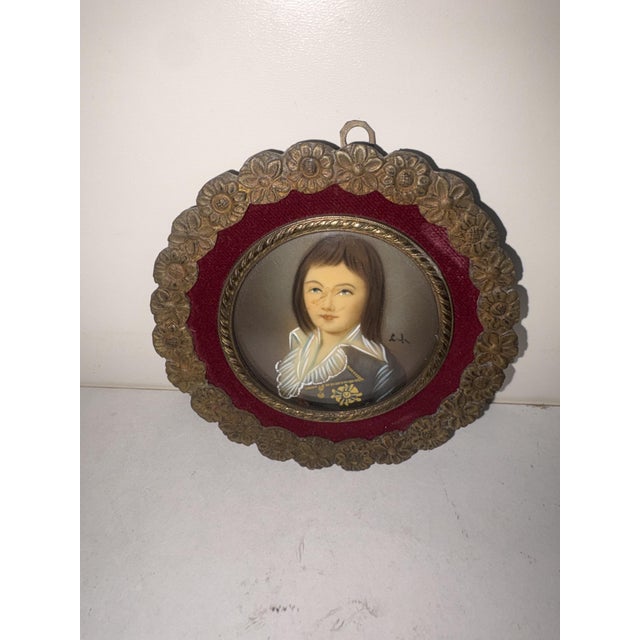 Unknown Artist, Miniature Portraits, 1950, Set of 2 For Sale - Image 7 of 12
