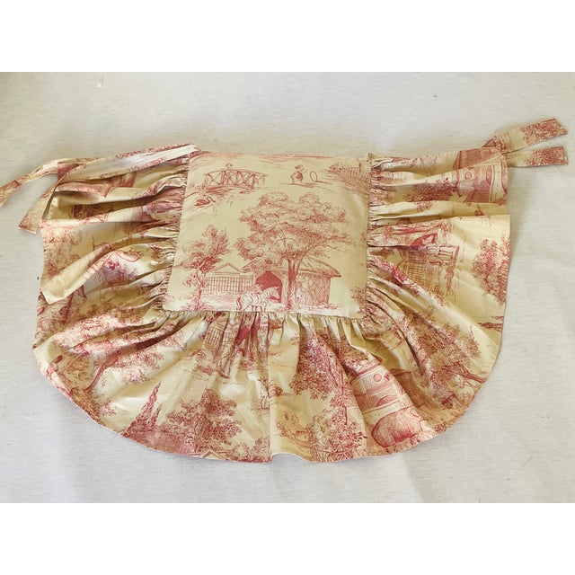 French antique toile double sided chair cushion with skirt.