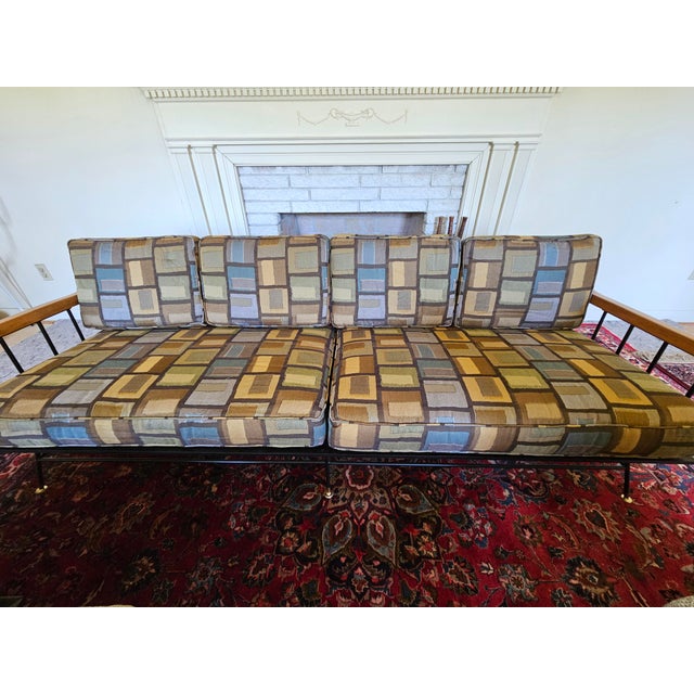 Tan MCM Attributed to Richard McCarthy by Selrite Wrought Iron and Maple Couch For Sale - Image 8 of 10