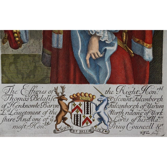 Viscount Thomas Belasise: 17th Century Hand-Colored Portrait by Robert White, 1679 For Sale - Image 4 of 4
