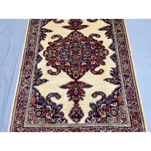 Art Deco Beige & Red Persian-Style Medallion Wool Rug, Natural Dyes, 5'10" X 8'5" For Sale - Image 3 of 16