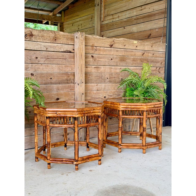 Pair of Restored Brighton Pavilion Style Bamboo End Tables by Mersman For Sale - Image 11 of 12