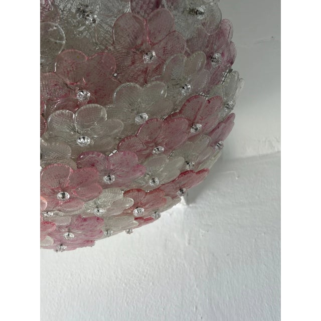 1950s 1950s Big Pink & Clear Barovier Toso Midcentury Murano Flowers Flush Mount Chandelier For Sale - Image 5 of 10