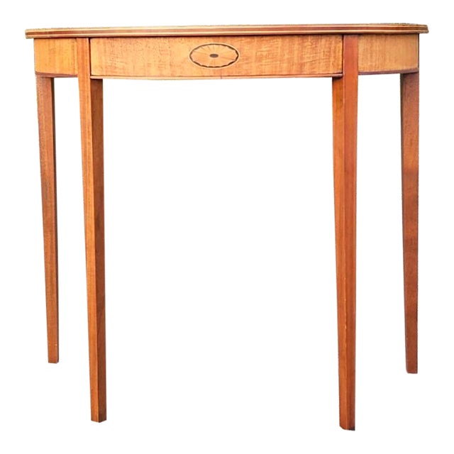 Vintage Regency Inlay Scallop Demilune Table For Sale