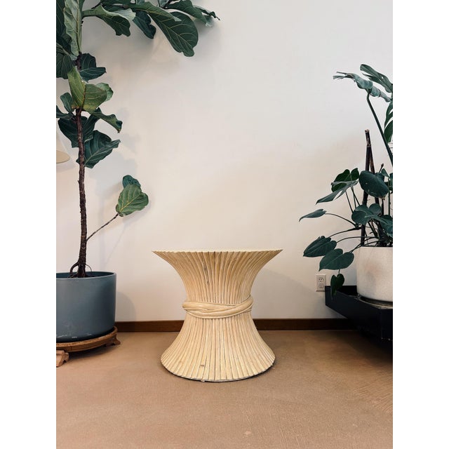 1970s 'Sheaf of Wheat' Stacked Rattan End Table Attributed to McGuire For Sale - Image 9 of 11