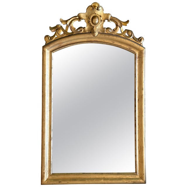 French 19th Century Vertical Gold Gilt Mirror with Floral crest For Sale In Miami - Image 6 of 18
