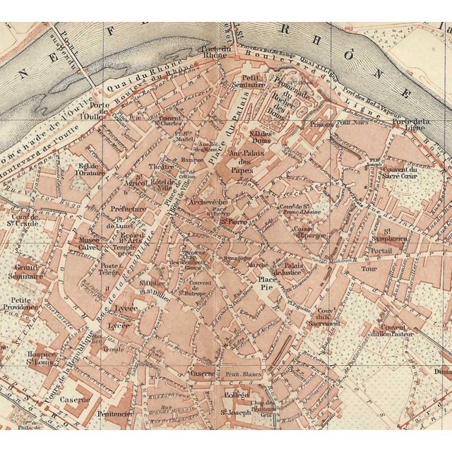 Antique map of Avignon, France from a French travel atlas. Combined shipping available, please inquire.