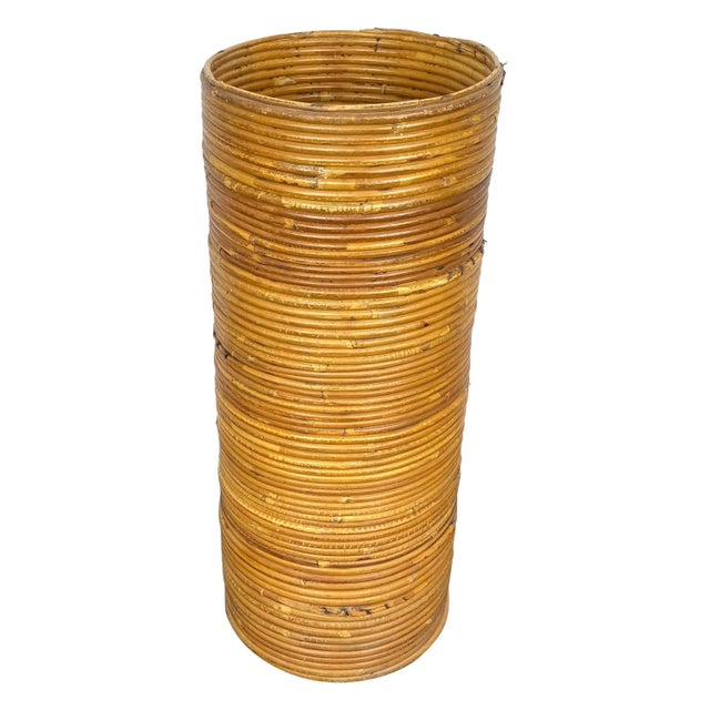 Rattan Cylindrical Umbrella Stand Basket, Italy, 1960s For Sale - Image 10 of 10