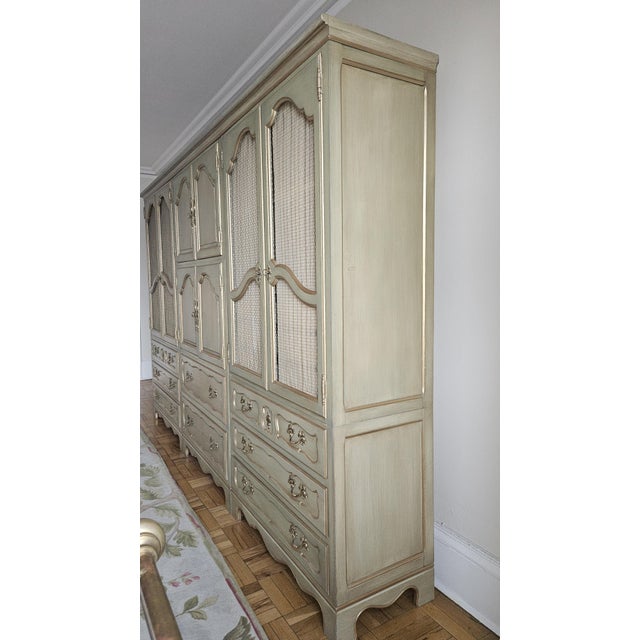Green Mid 20th Century French Provincial Triple Armoire Wall Unit by Baker Furniture For Sale - Image 8 of 16