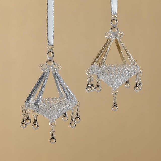 Contemporary Chandelier Glass Holiday Ornaments, Set of 6, Gold For Sale - Image 3 of 3