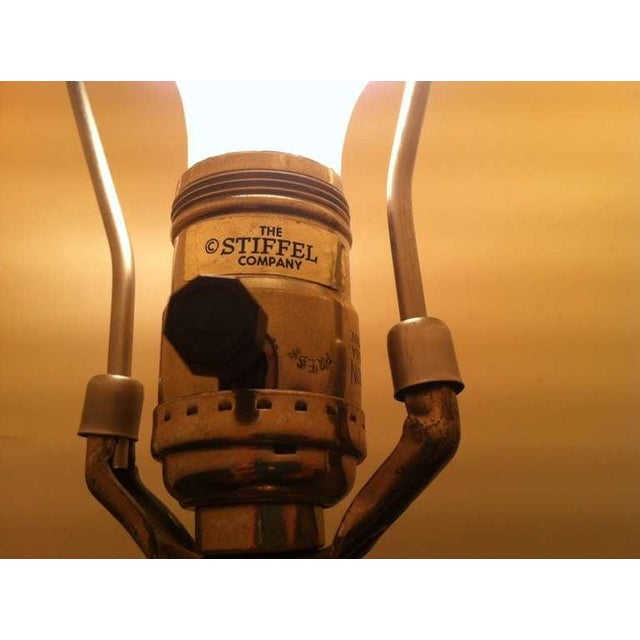 A bespoken Stiffel brass lamp with a lotus design base For Sale - Image 4 of 8