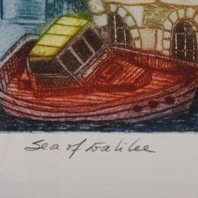 Framed Signed Amram Ebgi "Sea of Galilee" Colored Etching Artist's Proof For Sale - Image 4 of 11
