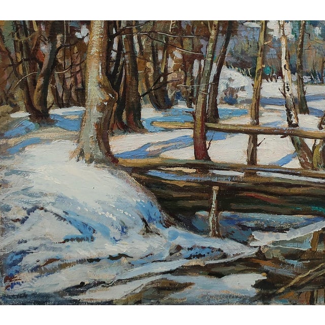 1990s Winter Landscape Oil Painting, Antique Impressionism, Ukrainian Artist 60-70 For Sale - Image 5 of 6