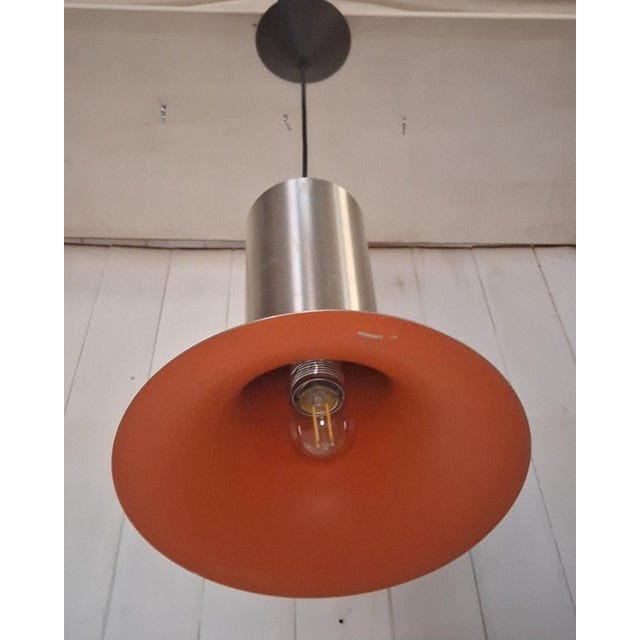 Vintage Ceiling Lamp with Orange Aluminum Shade, 1970s, in Good conditions. Designed 1970 to 1979 Up to 250V (Europe/UK...