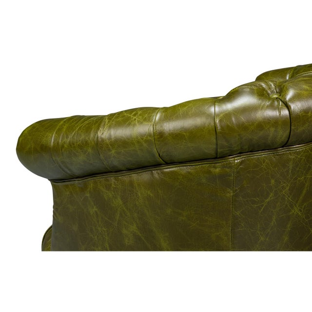 Pair of Green Leather Barrel Back Chairs For Sale - Image 9 of 12