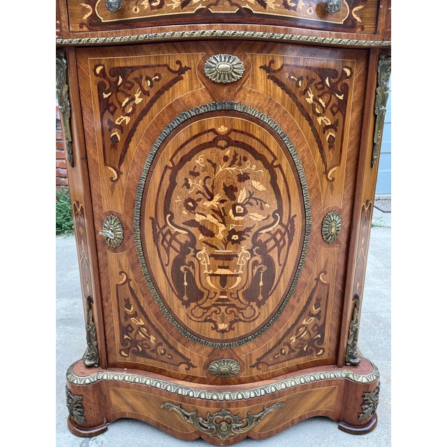 Louis XV Marquetry Dry Bar Cabinet or Commode- Black Marble Top For Sale - Image 12 of 12
