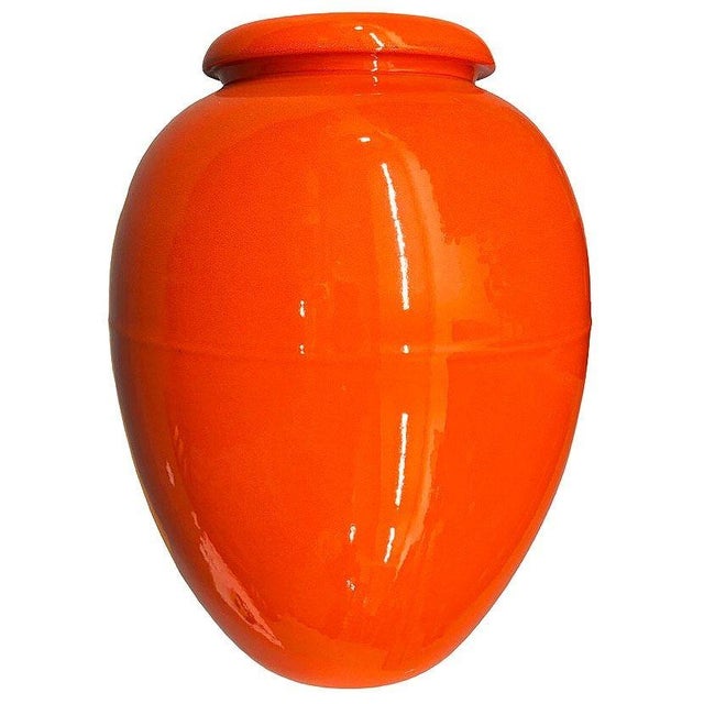 Large 15" Orange California Pottery Vase Planter Oil Jar by Bauer Pottery, 1920 For Sale - Image 4 of 9