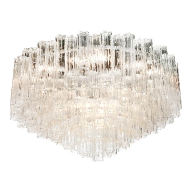 1970s Mid-Century Modernist Seven Tier Tronchi Chandelier in Transparent Murano Glass For Sale