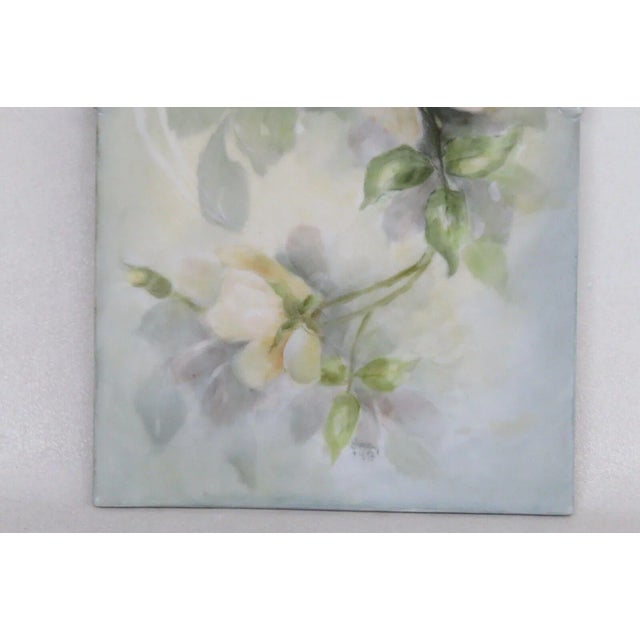 Ceramic Cutting Board Signed 1998 Hand Painted Blue With Yellow Flowers 3706b For Sale - Image 9 of 10