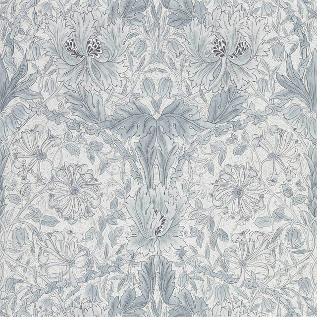Morris & Co Pure Honeysuckle & Tulip Wallpaper in Cloud Grey - a Sample For Sale