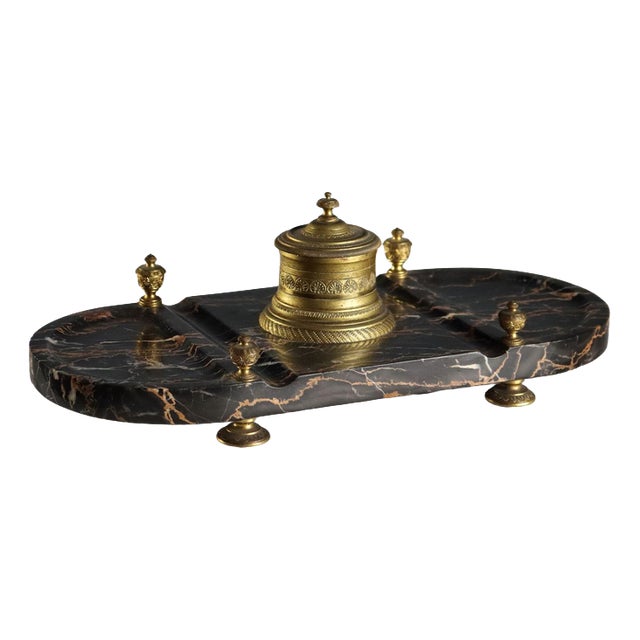 Inkwell in Marble and Gilded Bronze For Sale