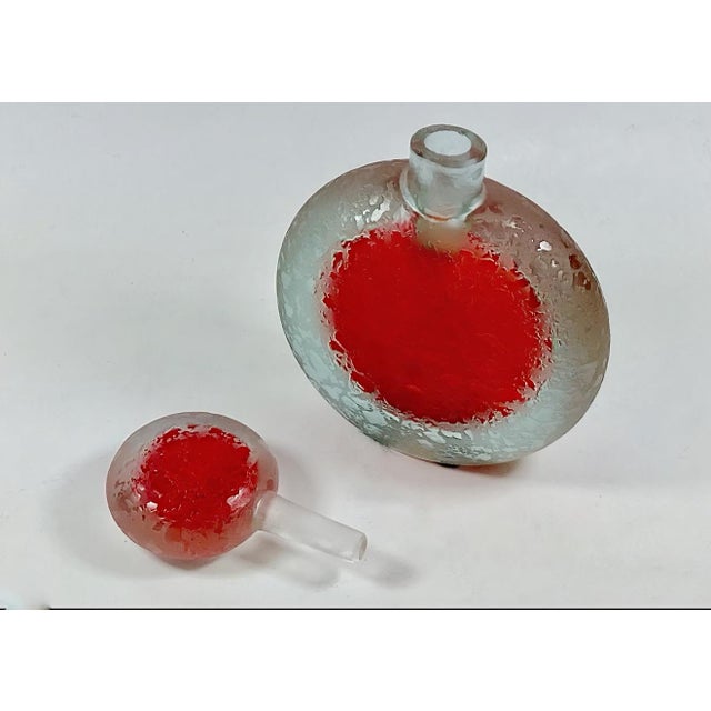 Vintage v. Nason & C. Murano Corroso Art Glass Red Flask Bottle & Stopper, 1960s For Sale In New York - Image 6 of 9