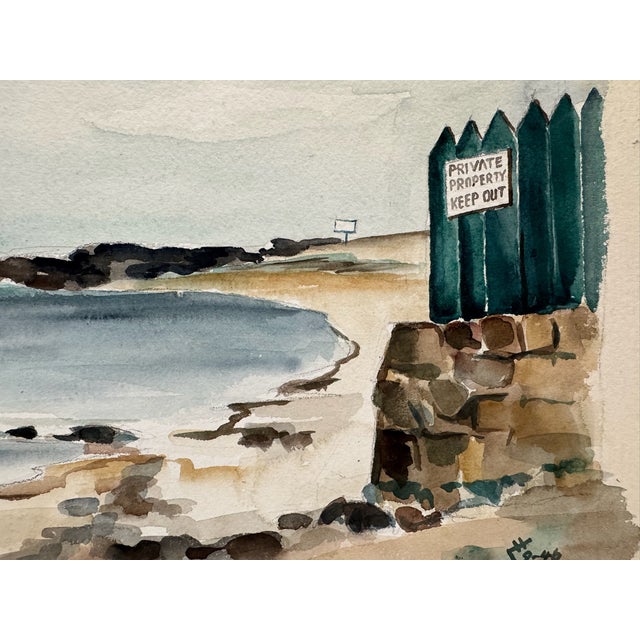 Rustic Henry Emil Salloch Original Watercolor on Paper Rugged Rocky Coastline, 1946. For Sale - Image 3 of 7