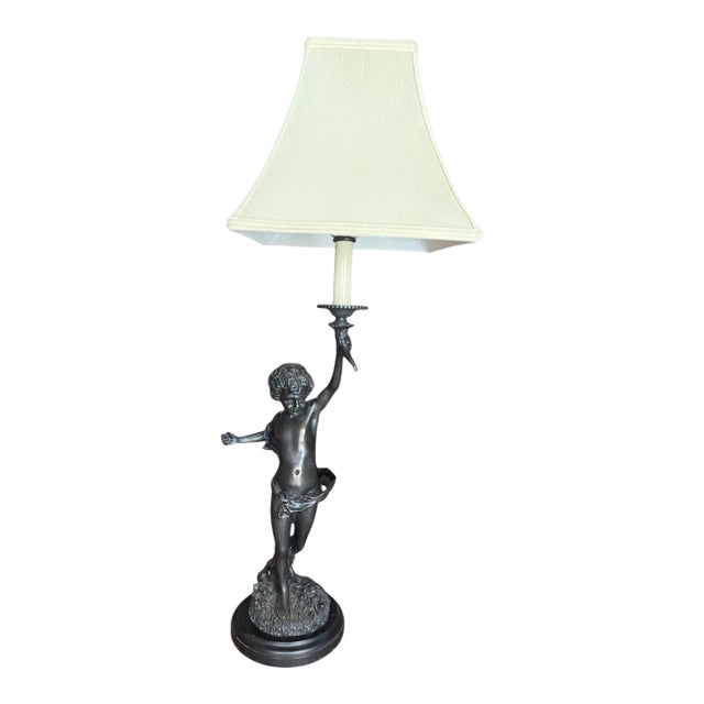 French Bronze Figural Table Lamp After Auguste Moreau For Sale