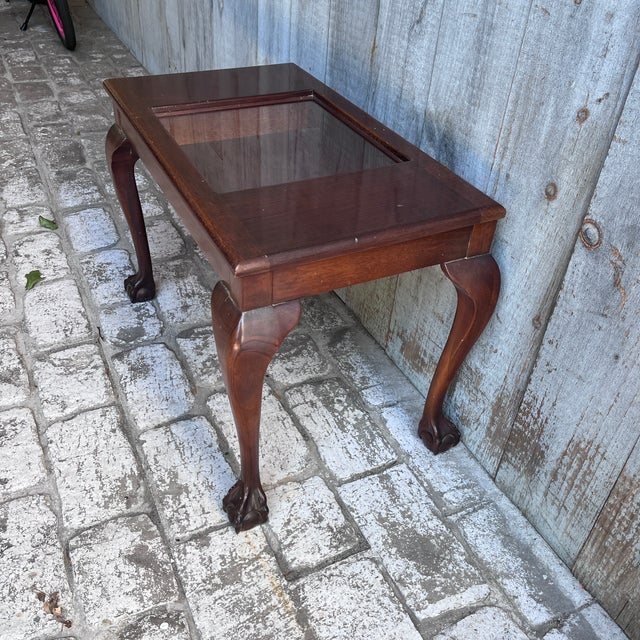Wood Antique Chippendale-Style Mahogany Vitrine / Display Table on Ball-and-Claw Feet For Sale - Image 7 of 13