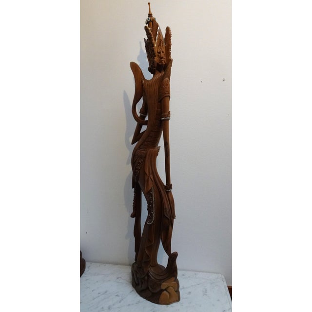 Large Balinese Hand-Carved Coromandel Wooden Sculpture of Dancer, Indonesia, 1920s-1940s For Sale - Image 15 of 18