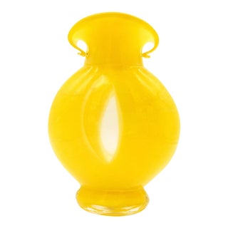 Vintage Hand-Blown Canary Yellow Art Glass Vase – Sculptural Studio Piece For Sale