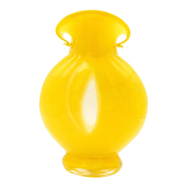 Vintage Hand-Blown Canary Yellow Art Glass Vase – Sculptural Studio Piece For Sale
