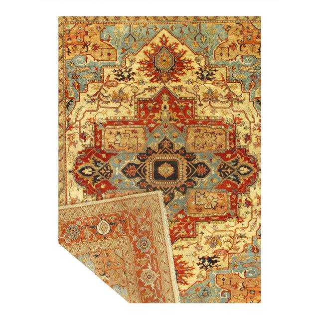 Traditional Pasargad DC Ivory Fine Hand Knotted Persian Serapi Design Rug For Sale - Image 3 of 4