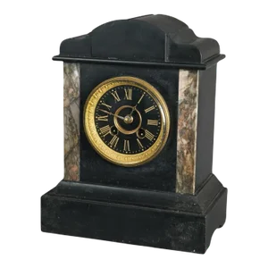 Antique Herschede Egyptian Revival Slate Mantel Clock 1890