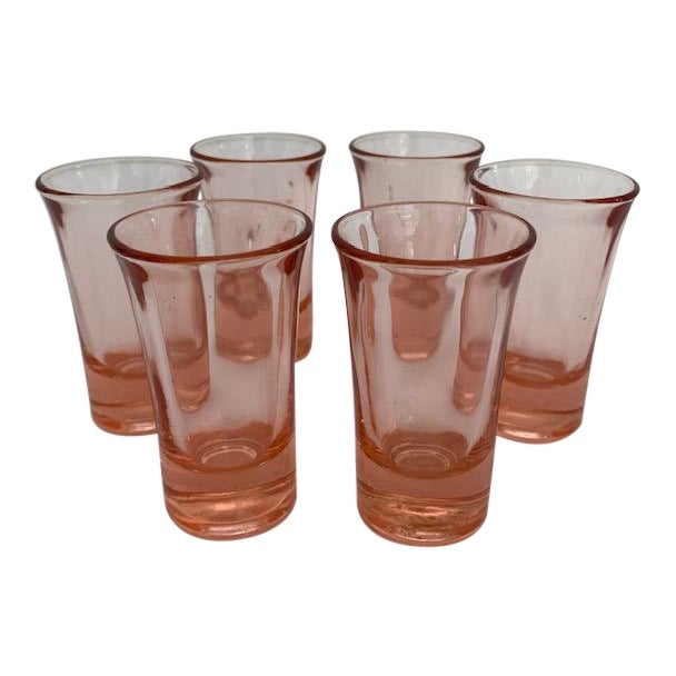Vintage Mid 20th Century Pink Depression Glass Shot Glasses Set of 6