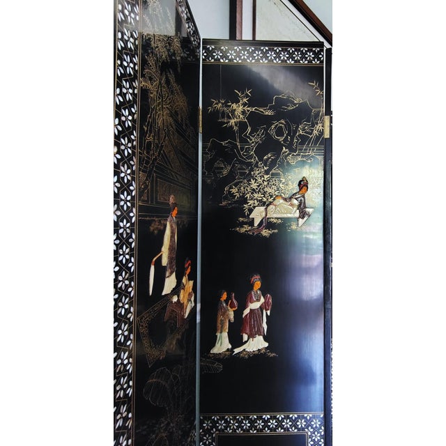 Mid 20th Century Chinese Export Six Panel Carved Soapstone Coromandel Screen For Sale - Image 13 of 18