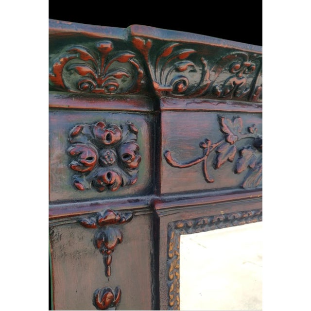 Vintage Monumental French Estate Pier Style Decorative Dark Faux Wood Finish Wall Floor Mirror For Sale - Image 9 of 11