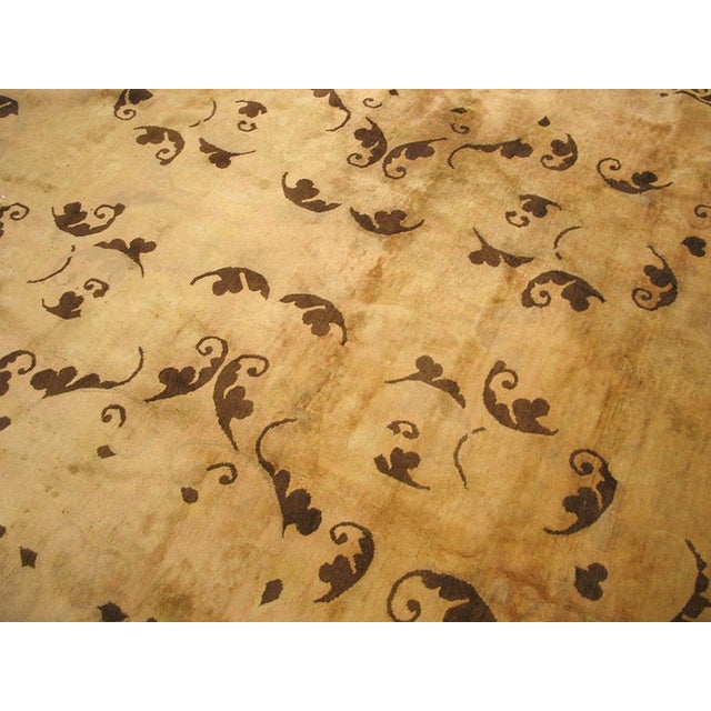 1930s Tan Camel Medallion Antique Chinese Art Deco Rug 8'9" X 11'4" Handknotted Wool Carpet For Sale - Image 4 of 6