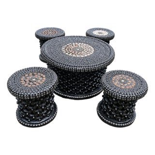 Modern Bamileke Coffee Table Home Design . Black African Handmade Stool for Living Room Decor . For Sale