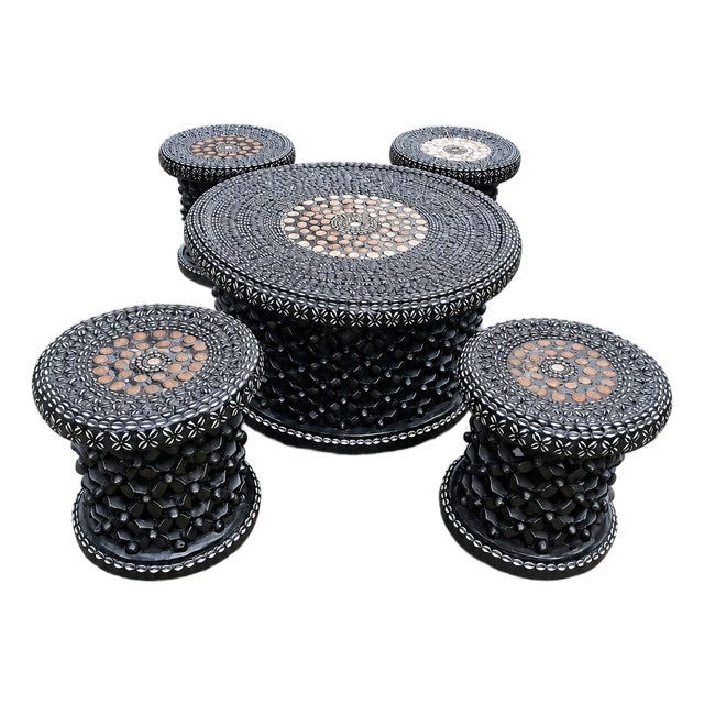 Modern Bamileke Coffee Table Home Design . Black African Handmade Stool for Living Room Decor . For Sale