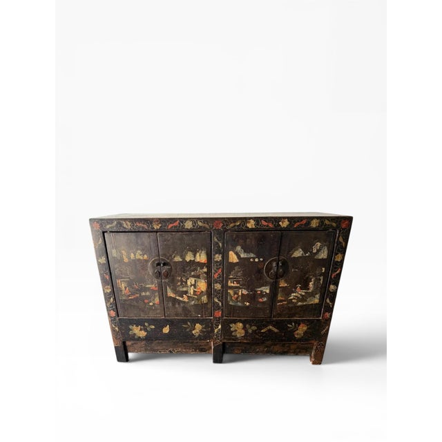 Chinese Antique Chinese Hand-Painted Lacquer Cabinet – Early 20th Century For Sale - Image 3 of 16