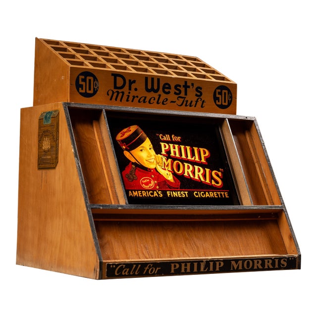 Vintage Phillip Morris Wooden Point-of-Sale Countertop Display For Sale