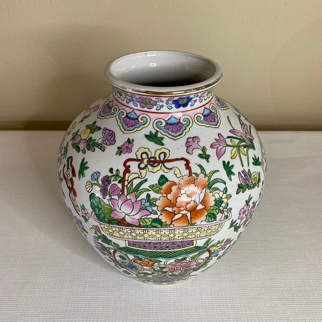 Metal Vintage Asian Floral Vase For Sale - Image 7 of 8