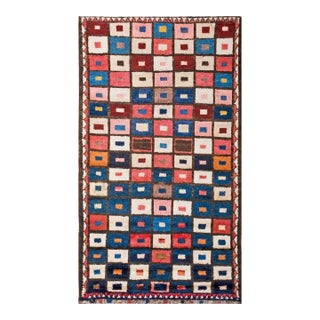 1920s Multicolor Checks Tribal Antique S. Persian Gabbeh Rug ( 3'9" X 6'1 Handknotted Wool Carpet For Sale