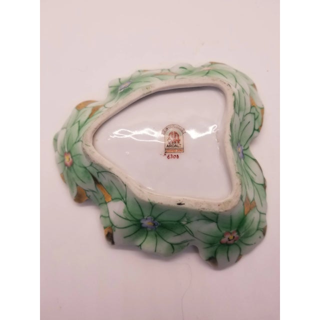 Vintage Ardalt Occupied Japan Leaf Shaped Dish-Green w Multicolor Flower Design
