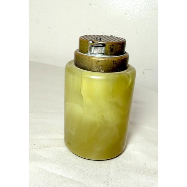 1910s Rare Antique Knapp Carved Green Onyx Stone Bronze Heavy Table Cigar Lighter For Sale - Image 5 of 12